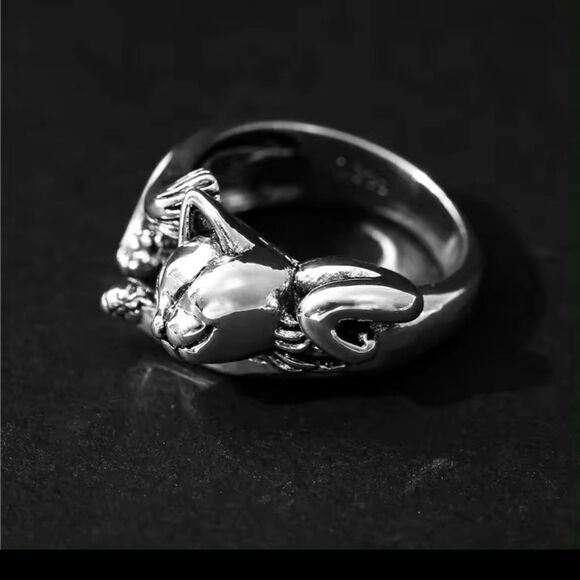 Sterling Silver Adjustable Cat Ring-Perfect for Cat Lovers - Picture 5 of 8